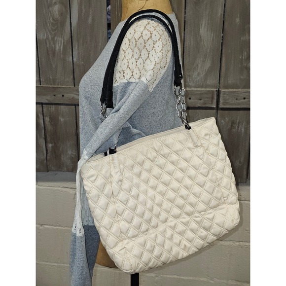 MIKAXQI & BAGS IVORY QUILTED DBL HANDLE SHOULDER WOMEN'S PURSE BAG TOTE 10x10" - Picture 3 of 13